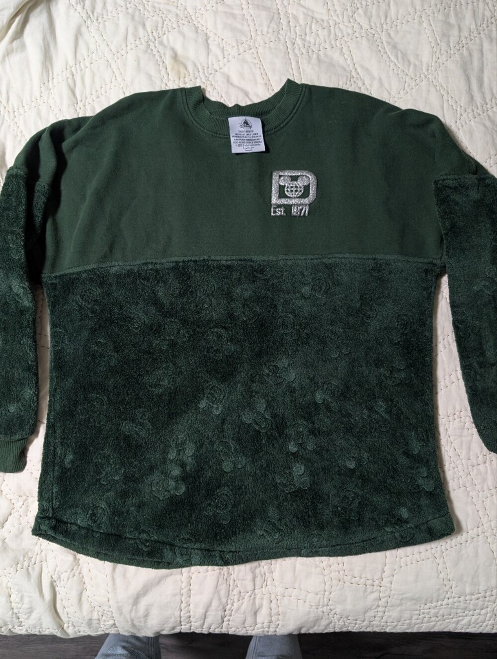 Disney Parks Mickey Mouse Spirit Jersey Green Small Fuzzy Fleece